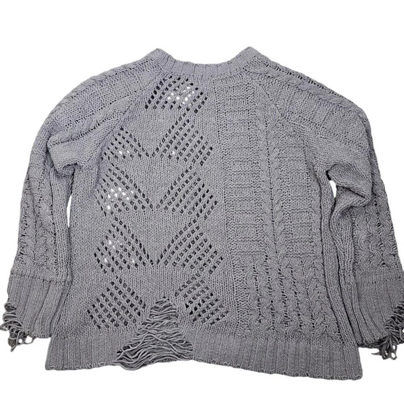 Elan Grey Cable‎ Chunky Knit Fringe Detail Front Sweater Size Medium - Picture 6 of 11